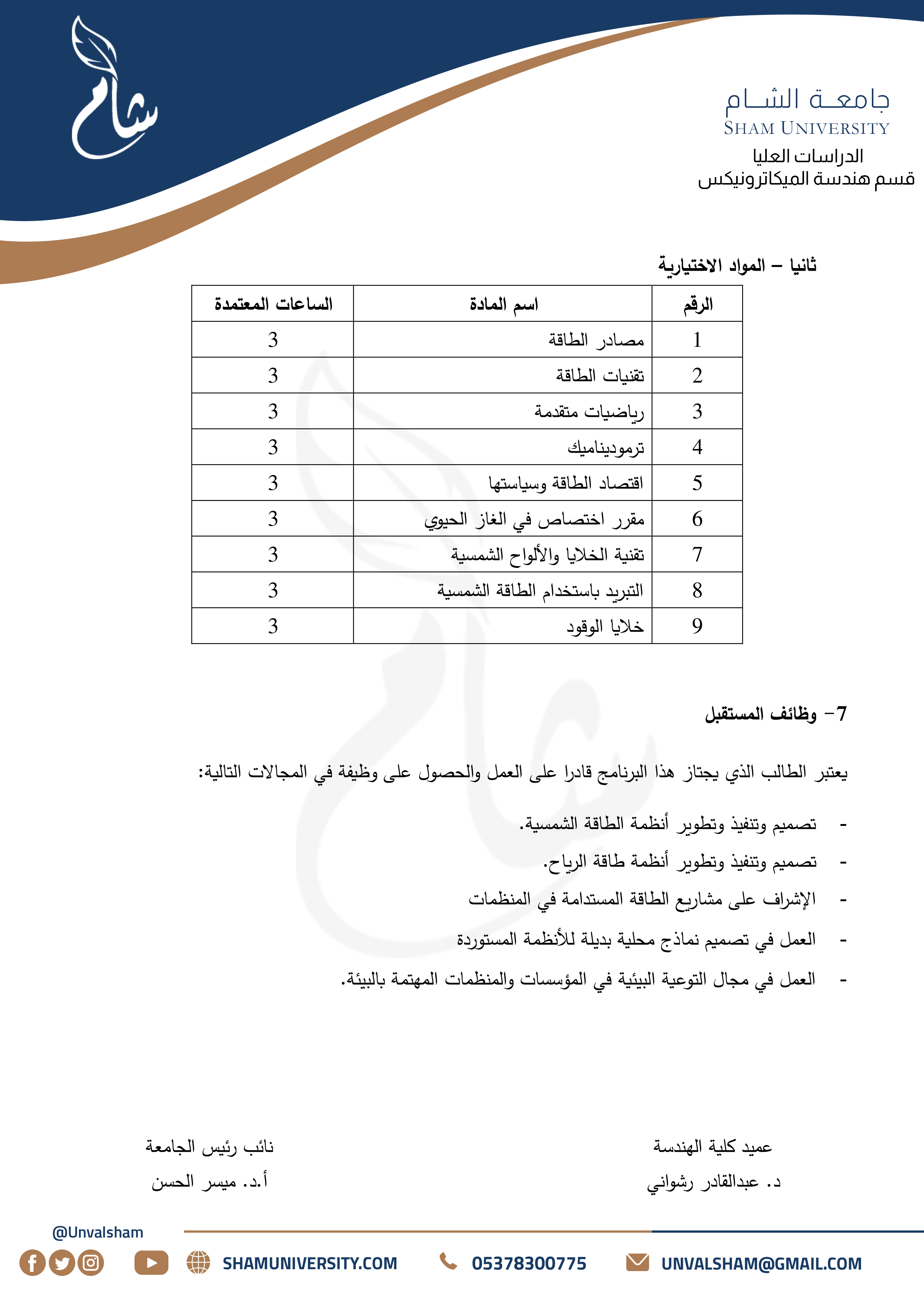 3- الدراسات العليا - قسم هندسة الميكاترونيكس - الطاقة